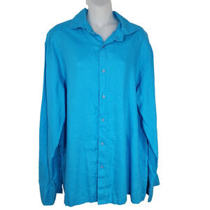 Island Importer Shirt Mens Large 100% Linen Coastal Resort Beach Button Long Slv